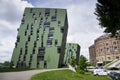 Modern buildings in front of Gasometers of Vienna in Austria Royalty Free Stock Photo