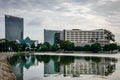 modern buildings beside Inya Lake in rainy season, Yangon, Myanmar, June-2017 Royalty Free Stock Photo