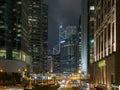 Modern buildings and lights in central district at Hong Kong city night Royalty Free Stock Photo