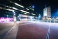 Modern buildings at night, at Donau City in Vienna, Austria. Royalty Free Stock Photo