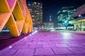 Modern buildings at night, at Donau City in Vienna, Austria. Royalty Free Stock Photo