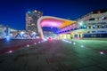 Modern buildings at night, at Donau City in Vienna, Austria. Royalty Free Stock Photo