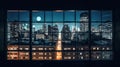 modern buildings at night,New York city panorama at night view from windows blurred light urban Royalty Free Stock Photo