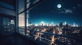 modern buildings at night,New York city panorama at night view from windows blurred light urban Royalty Free Stock Photo