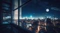 modern buildings at night,New York city panorama at night view from windows blurred light urban Royalty Free Stock Photo