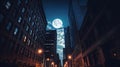 modern buildings at night,New York city panorama at night view from windows blurred light urban Royalty Free Stock Photo