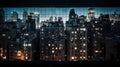 modern buildings at night,New York city panorama at night view from windows blurred light usa urban Royalty Free Stock Photo