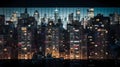 modern buildings at night,New York city panorama at night view from windows blurred light usa urban Royalty Free Stock Photo