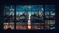 modern buildings at night,New York city panorama at night view from windows blurred light usa urban Royalty Free Stock Photo