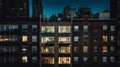 modern buildings at night,New York city panorama at night view from windows blurred light usa urban Royalty Free Stock Photo