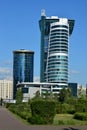 Modern buildings of original form in Astana Royalty Free Stock Photo