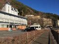 Modern buildings on street in Gotemba, Japan