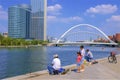 Fishing on the River promenade in Tianjin city, China