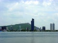 Modern buildings under construction on the coast and contrast with the colors of nature, Cartagena, Colombia Royalty Free Stock Photo