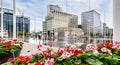 Modern buildings and water fountain in Centenary Square, Birmingham, UK Royalty Free Stock Photo