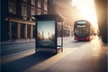 Modern bus stop in the city at sunset. 3D Rendering Royalty Free Stock Photo