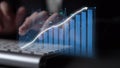 Modern Business Analytics Concept with Graphs and Charts Displaying Growth Trends on Digital Keyboard Background for Royalty Free Stock Photo