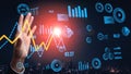 Modern Business Analytics Concept with Hand Interacting with Digital Graphs, Charts, and Data Visualizations for Royalty Free Stock Photo