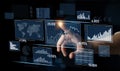Modern Business Analytics Interface with Data Visualization Graphs and Touch Interaction for Financial Analysis and Royalty Free Stock Photo