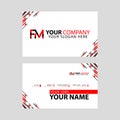 Modern business card templates, with FM logo Letter and horizontal design and red and black colors. Royalty Free Stock Photo