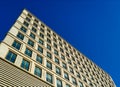 Modern business center. Blue windows. Facade of the building. Exterior of the office building.