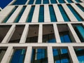 Modern business center. Blue windows. Facade of the building. Exterior of the office building.