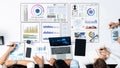 Modern Business Dashboard with Data Visualization Tools and Analytics Charts on Office Table with Diverse Hands Working Royalty Free Stock Photo