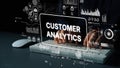 Modern Business Digital Workspace with Customer Analytics Data Visualization and Keyboard Input Representation Royalty Free Stock Photo