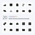 20 Modern Business And Business Essentials Solid Glyph icon Pack. like e-mail. email. banking. shopping. finance