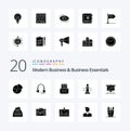 20 Modern Business And Business Essentials Solid Glyph icon Pack like envelope communication call email help Royalty Free Stock Photo