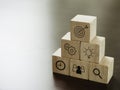 Modern business icons on wooden cube blocks. Royalty Free Stock Photo