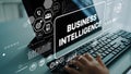 Modern Business Intelligence Concept with Data Analysis and Technology Interface on Laptop Screen. Asymptotic smart data Royalty Free Stock Photo