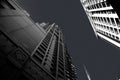 Modern business office skyscrapers, looking up at high-rise buildings in commercial district Royalty Free Stock Photo