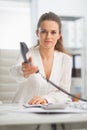 Modern business woman giving phone Royalty Free Stock Photo