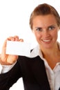 Modern business woman holding blank business card Royalty Free Stock Photo