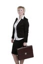 Modern business woman with leather portfolio .isolated on white Royalty Free Stock Photo