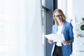 Modern business woman in the office with copy space. Royalty Free Stock Photo