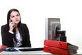 Modern business woman talking phone sitting at office desk Royalty Free Stock Photo