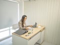 Modern business women take serious and working on her desk Royalty Free Stock Photo