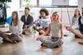 Modern business people meditating together at work.business, meditation concept Royalty Free Stock Photo