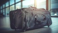 Modern businessman carrying leather briefcase, waiting inside airport generated by AI