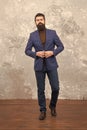 Modern businessman. Man handsome bearded businessman wear luxury formal suit. Menswear and fashion concept. Guy brutal