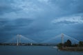 Modern cable bridge over the Columbia River Royalty Free Stock Photo