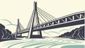 Modern cable stayed bridge over water minimalist vector illustration, vector design Generative AI Royalty Free Stock Photo
