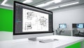 Modern CAD Workstation with Architectural Blueprint Royalty Free Stock Photo