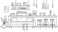 Bar Interior Line Art, Bar Counter, Modern Cafe Scene Royalty Free Stock Photo