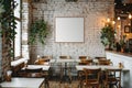 Modern Cafe Interior with Empty Frames on White Brick Wall Royalty Free Stock Photo