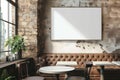 Modern Cafe Interior with Empty Frames on White Brick Wall Royalty Free Stock Photo