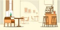 Modern cafe interior empty no people cafeteria with furniture sketch doodle horizontal