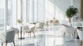 Modern Cafe Interior with Sunlight and White Furniture Royalty Free Stock Photo